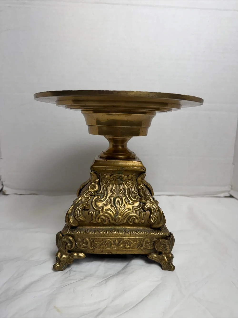 Vintage Castilian French Empire style brass pedestal stand Candlestick Holder